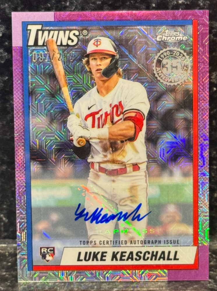 Luke Keaschall 2025 Topps Update 1990 Chrome Silver Pack Auto #/299 Rookie Auto