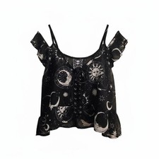 Killstar Celestial Lace Up Top Size S Moon Sun Gothic Witchy Black
