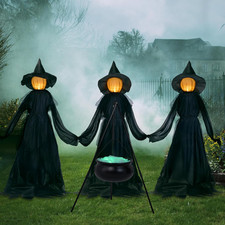 5 FT Halloween Witch Decorations Outdoor, Set of 3 Light up Holding Hands Witche