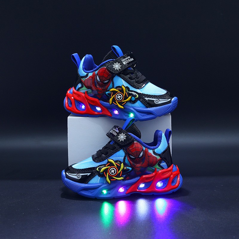 Kids Boys LED Lit Spider - Man Sports Comfort Shoes Flashing Light Up Sneakers 