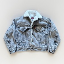 Vintage Levis Jacket Youth M Black Denim Sherpa Lined 90s Kids Trucker