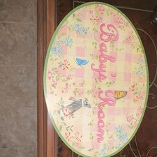 Handmade Oval Nursery Wall Hanging Butterflies Animals Floral Pink Yellow Green