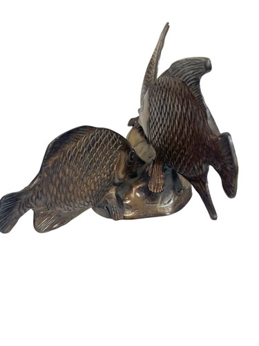 Vintage Bronze Koi Fish Statue Large Trio 3 Tropical Fishing Centrepiece 13" - Photo 8/12