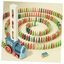Kids Games Domino Train Toys: 180PCS Automatic Stacking Creative Morandi Blue