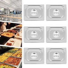 6pcs Catering Food Pan Lids Commercial Stainless Steel Food Pan Lid Seamless Lid