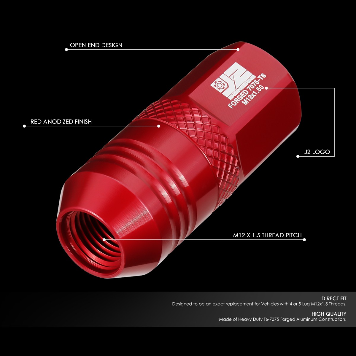 レピドクロサイト11mm～12mm内径15 J2 M12 X 1.5 RED ALUMINUM 21MM OD/50MM 20PCS OPEN END LUG NUT SET