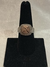 Champagne Diamond Ring, Platinum, Sterling Silver 925 Size 8.75