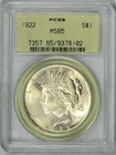 1922  PCGS  MS65  Peace Dollar  *  OGH  GEM  *  #9378102