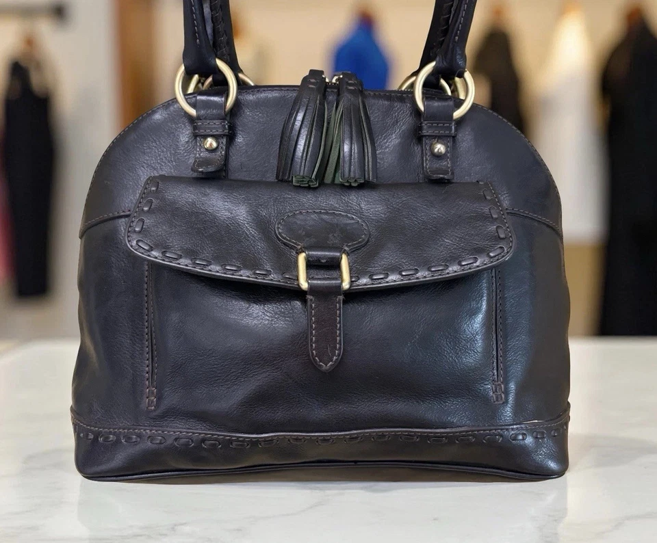 Dooney Bourke Black Florentine Leather Large Domed Satchel Shoulder Bag DB-02 - Image 3 of 4