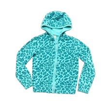 Gymboree Leopard Sweater Hoodie Teal Blue Full Zip Cotton Sweater Girls M 7/8