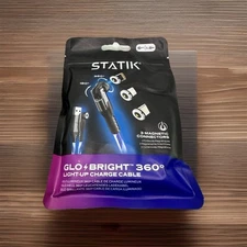 STATIK Glo Bright Light Up Universal 360 Pro Magnetic Light-Up Charge Cable 6 Ft