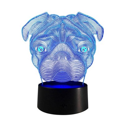 3D Illusion Cute Pug Dog 7Colors Changing LED Night Light Table Desk Lamp Deco