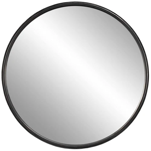 Round Vanity Wall Mirror Modern Black Gray Iron Frame 44" Wide Bathroom Bedroom - Picture 2 of 7