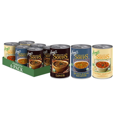 Amy s Organic Soup Variety Pack, Chunky Veg, Kale Quinoa Lentil, 6ct