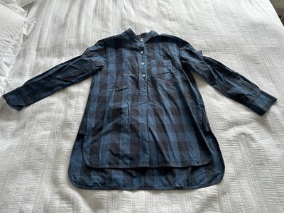 Toast dunkelblau kariert Longline Bluse Tunika Top Gr 10 Knopf Brust Kragenlos