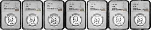 1957-1963 50C Proof Silver Franklin Half Dollar NGC Graded PF 66 Seven Coin Lot