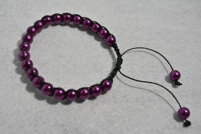 Handcrafted Black Macrame Bracelet with Purple Beads and Adjustable 