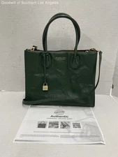 Michael Kors Mercer Triple Compartment Tote Dark Green Pebbled Leather Gold