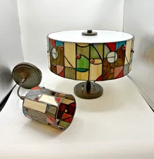 Tiffany Style Stained Glass Ceiling Lamp & Pendant Light Pair  Allen + Roth MCM
