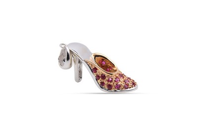 18k Bicolor Gold 0,25ctw Rubin Stiletto Schuh Charm Anhänger (3,80g.)