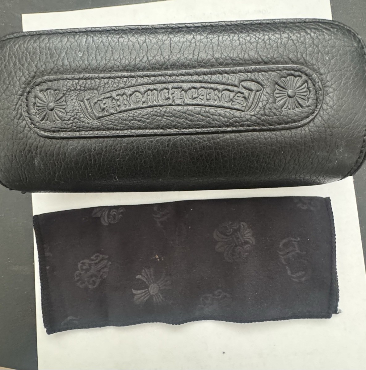 Vintage Chrome Hearts Black Pebbled Leather Eyeglass Case w Logo