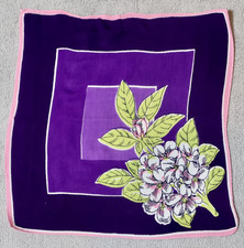 Vintage Ladies Hankie Purple Pink Border Flowers Rolled Edge Cotton