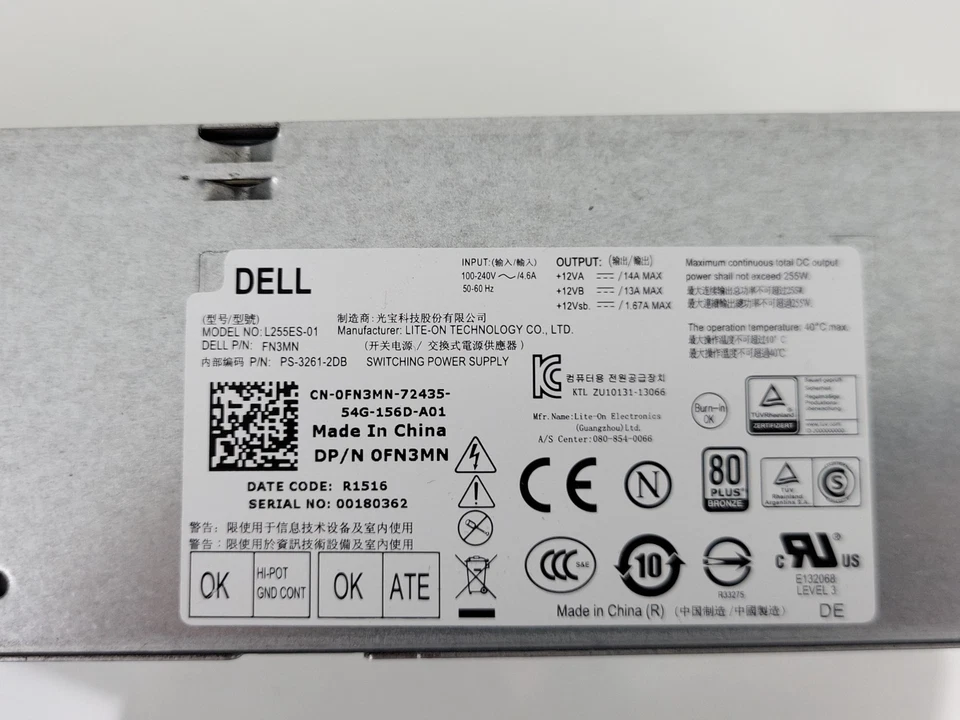 Dell OptiPlex 9020 7020 255W Power Supply Unit 0FN3MN FN3MN PSU - Image 2 of 3
