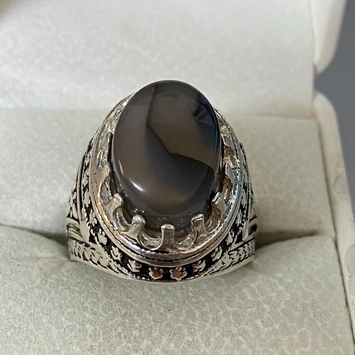 Heavy 925 Sterling Silver Men's Ring – Natural Yemeni Aqeeq Agate | عقيق سليماني - Picture 7 of 8