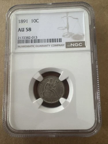 1891 Seated Liberty Dime 10c NGC AU58