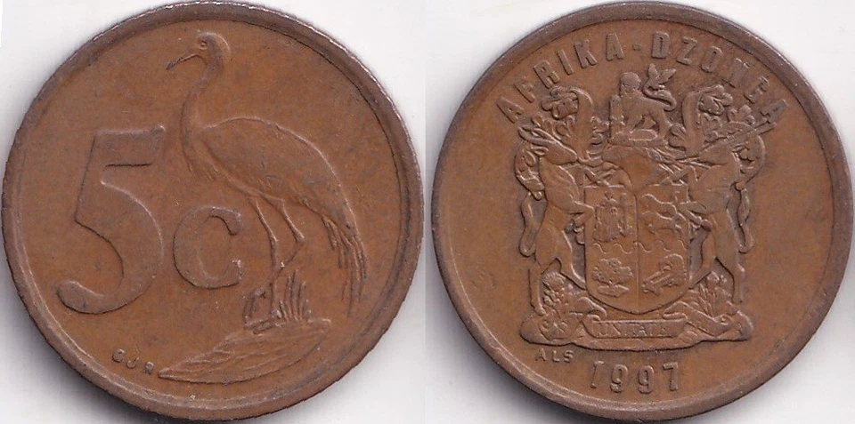 5 Cents 1997 Afrique du Sud Afrika Dzonga / Oiseau Grue du paradis - Photo 1/1
