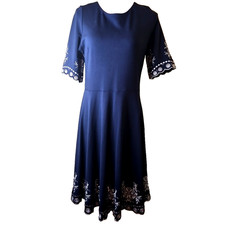 Dollz And Dames Fit & Flare Dress Women's Large Embroidered Navy Scalloped
