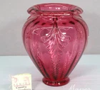 Vintage FENTON Feather Ribbed Optic Cranberry Glass Vase
