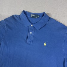Polo Ralph Lauren Polo Shirt Mens XL Blue Stretch 100 Cotton Yellow Pony Preppy