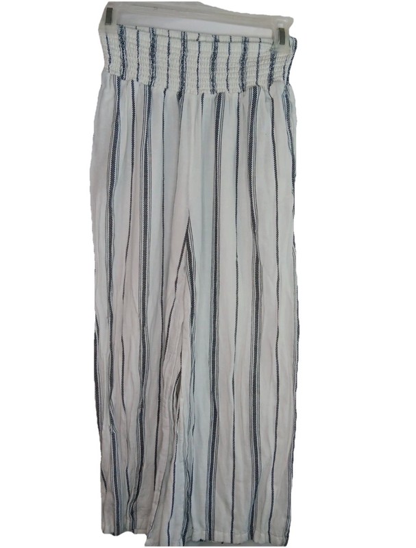 Lascana Striped Wide Leg Pants Women’s Size 4 Smocked Waist Linen Blend