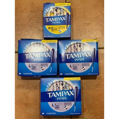 Brand new sealed boxes, 4 box lot, Tampax tampons, 3 light, 1 regular. 126 total