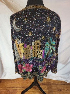 Vintage Together Arabian Nights Jacket Women 2X Silk 80s Beaded Sequin Glam
