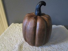 Wooden Pumpkin Fall Decor 9" Farmhouse Thanksgiving Decor Black Stem