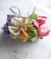 5 Floral Cotton Fabric Elastic Hair Scrunchie Set with Silver Bow, Multicolor