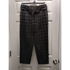 Ann Taylor NWT Size 8p Black Houndstooth Tie Waist Ankle High Rise Tapered Pants