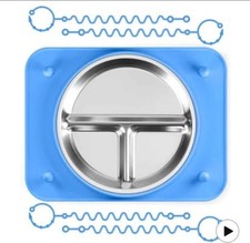 Baby Silicone Mat with Stainless Steel Divided Plate - Non-Slip Suction Base
