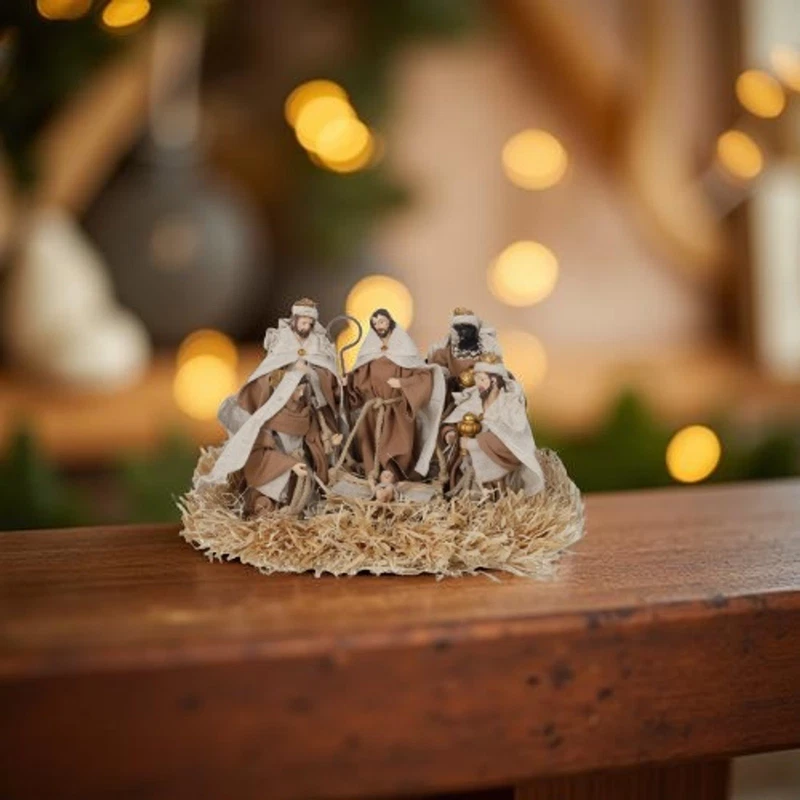 Natività Decorativa Natalizia con Luci LED Statuine Presepe Resina Stile, fotografia 4 di 9