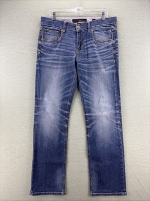 Buckle Black Fit No 7 Straight Leg Jeans Men Size 33R Distressed Blue Denim