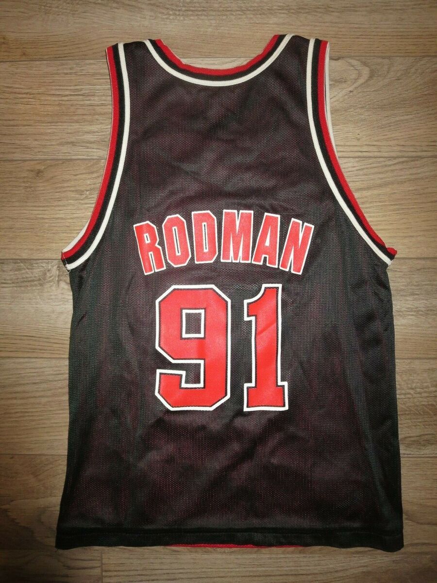 【新品】NBA BULLS RODMAN L 91 ユニフォーム タグ付き 美品 VIntage NBA Chicago Bulls Dennis Rodman #91 Black Champion