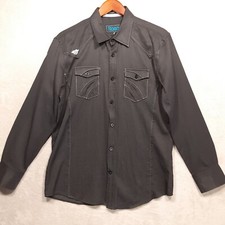 Roar Mens Long Sleeve Signature Button Up Shirt Sz.M/Black-Striped/Embroidered