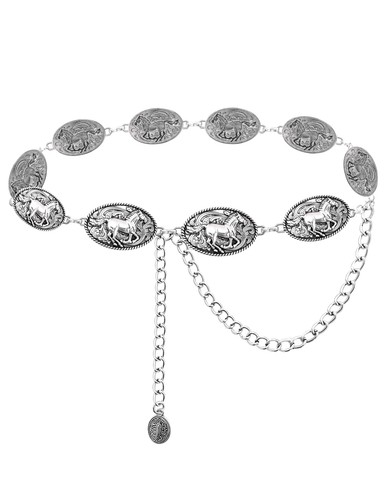 Cowgirl Belts for Women Silver Western Chain Belt Rodeo Cowboy Metal Concho B...