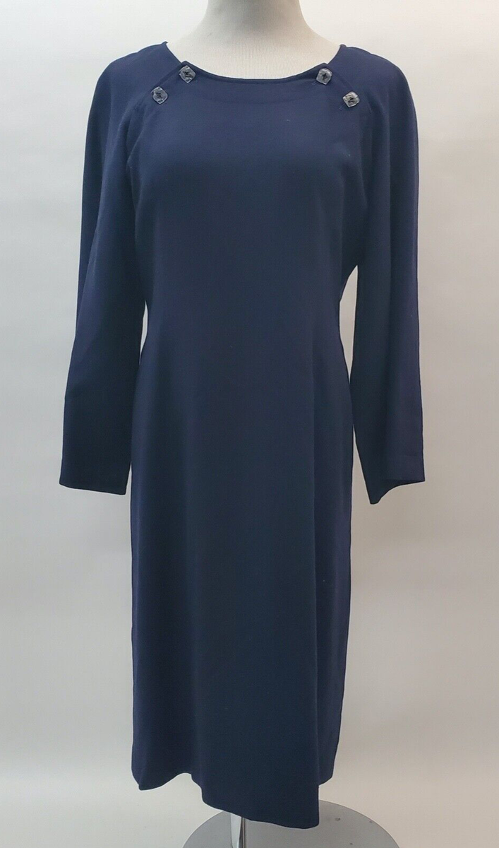Jean Muir Made in England Midnight Blue Wool Midi Evening Dress w/Accent  Buttons | eBay