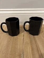 Arcoroc Octime Black Glass Octagon Set Of 2 Glasses Coffee Mugs France Vintage