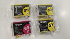 Lot of 4 Genuine Epson 69 T0694 Yellow T0693 Magenta Ink Cartridges