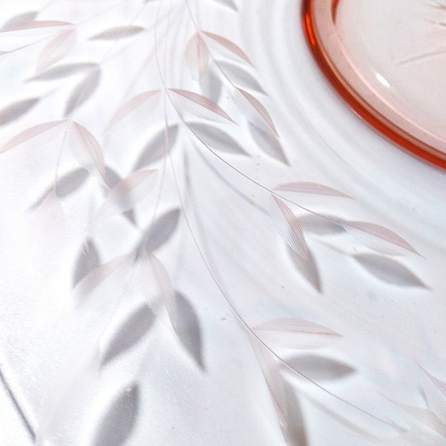 Standard Glass SWEET SIXTEEN Platter Cake Plate PINK Glass Etch Flowers & Leaves - Picture 4 of 5