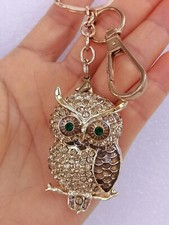 Animal Bird Owl Keychain Pendant Topaz Rhinestone Crystals K03502C7